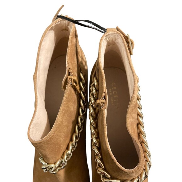 Cecelia New York Zane Brown Suede Leather Size 10M Woman Gold Chain Stilettos - Picture 6 of 9